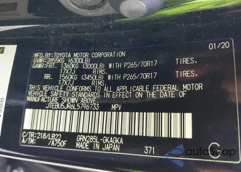 2020 Toyota 4Runner Sr5 Premium z USA, uszkodzony, nr VIN JTEBU5JR6L5796733